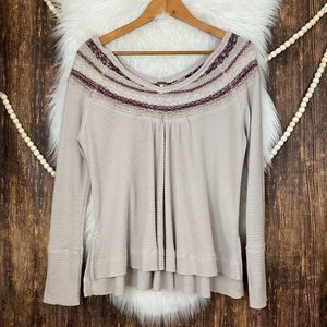 Free People | Crochet Yoke Waffle Knit Thermal Top